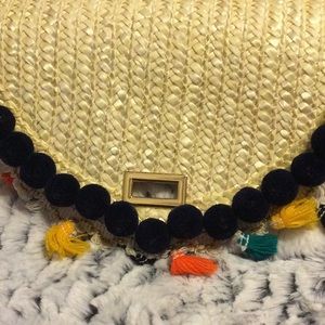 NWT Colorful Pom Pom straw purse
